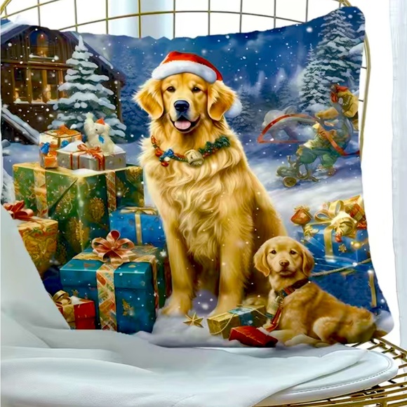 Two Golden Retriever Christmas pillows - Picture 3 of 7
